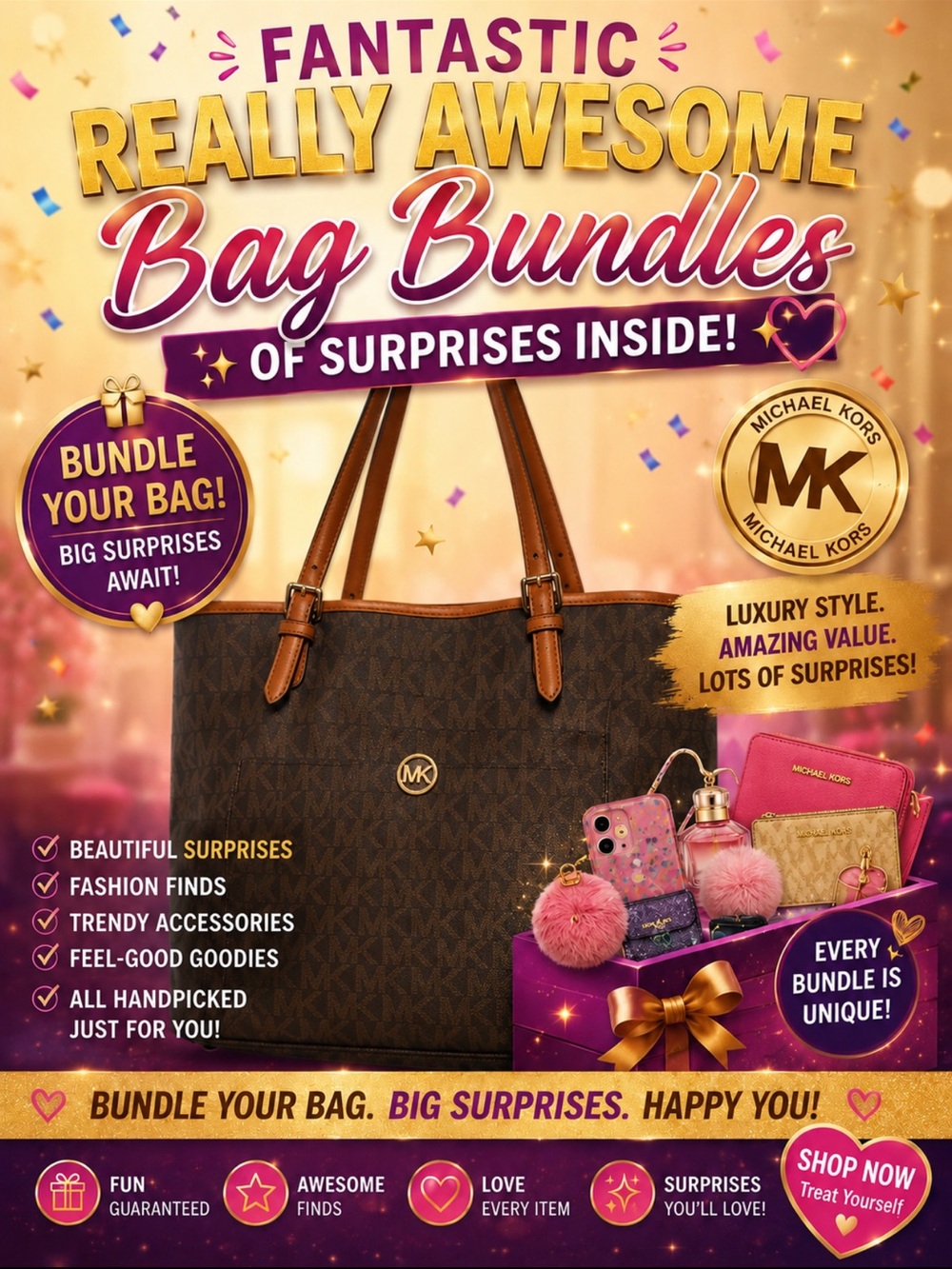 Michael Kors Dark Brown Logo Tote with Tan Trim